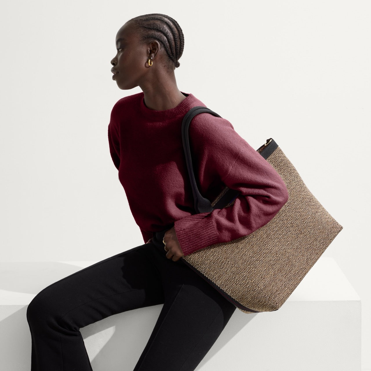 The Lightweight Zip Tote - Cacao Herringbone