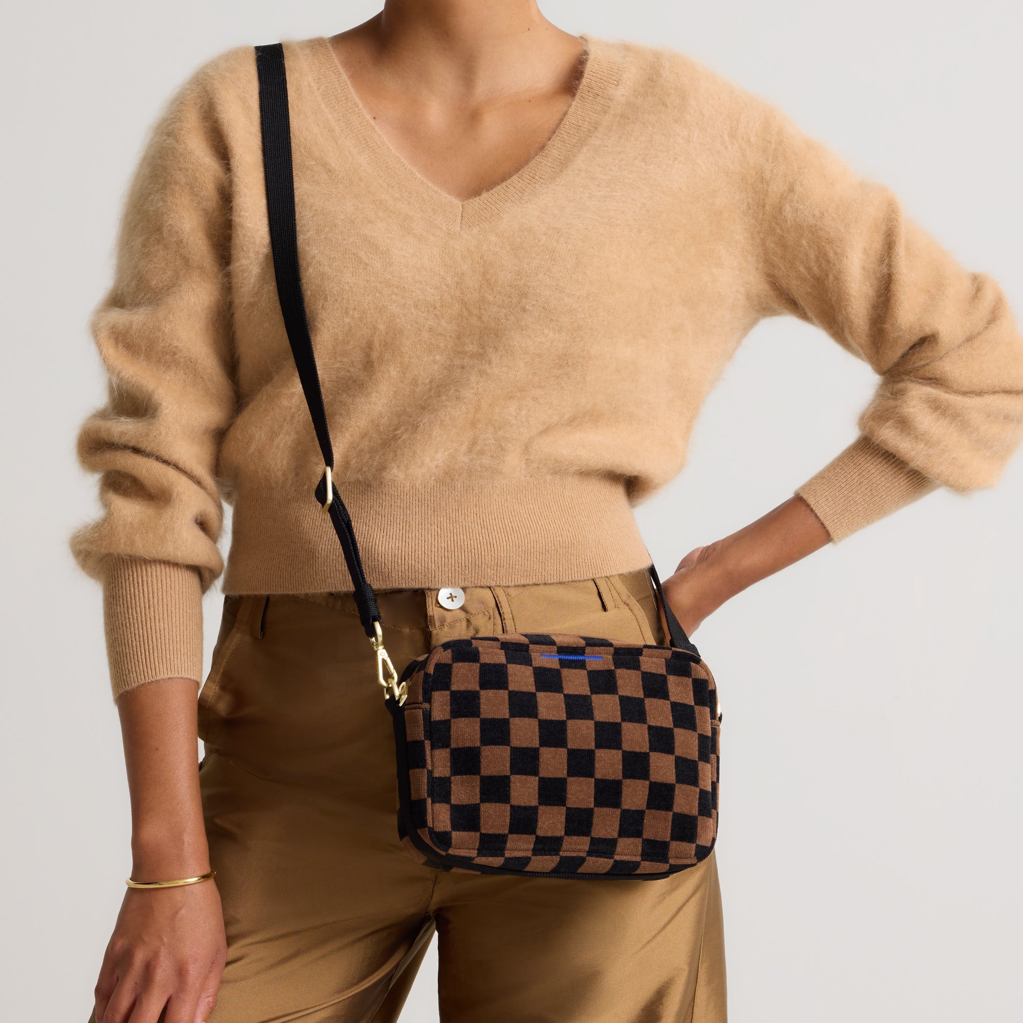 The Crossbody Camera Bag - ReVelvet™ Umber Check